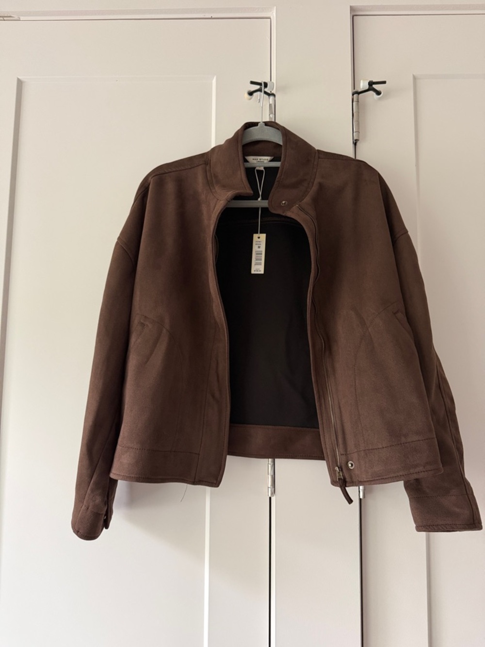 Max Studio Brown Suede-Style Leather Jacket